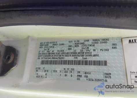 2008 Ford Econoline E250 Van из США, поврежденный, VIN 1FTNE24L58DA78253